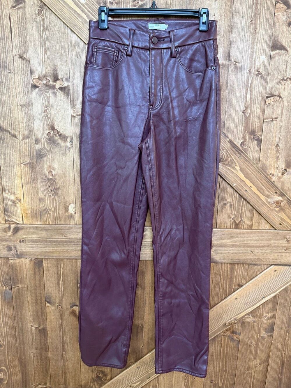 Good American Women’s Faux Leather Straight Leg Pants Burgundy READ Size 6/28 (9